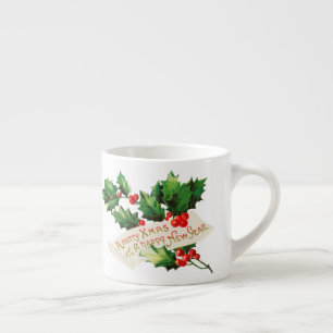 Merry Xmas & Happy New Year Holly Espresso Cup