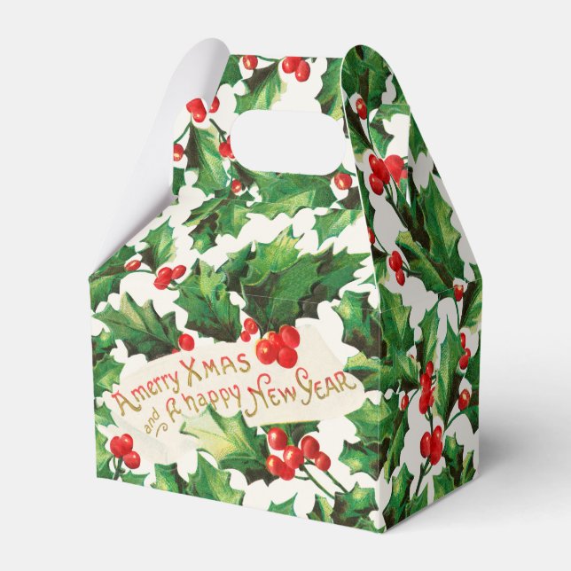 Merry Xmas & Happy New Year Holly Favor Box (Front Side)