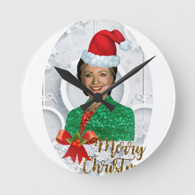 merry xmas Hillary clinton Round Clock (Front)
