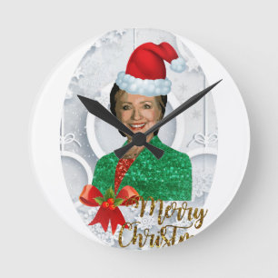 merry xmas Hillary clinton Round Clock