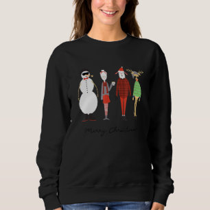 Merry Xmas Hipster Cute Santa & Mrs. Claus Snowman Sweatshirt