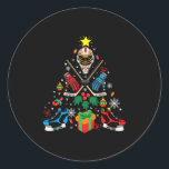 Merry Xmas Ice Hockey Christmas Tree Classic Round Sticker<br><div class="desc">Merry Xmas Ice Hockey Christmas Tree</div>