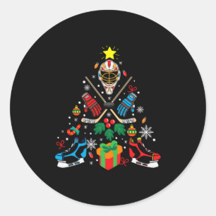 Merry Xmas Ice Hockey Christmas Tree Classic Round Sticker