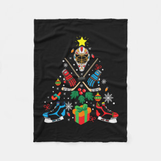 Merry Xmas Ice Hockey Christmas Tree Fleece Blanket