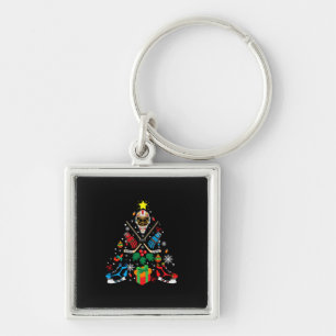 Merry Xmas Ice Hockey Christmas Tree Keychain