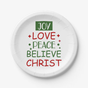Merry Xmas Joy Love Peace Believe Paper Plate