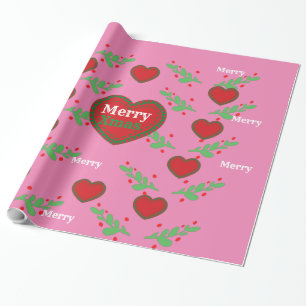 Merry Xmas Leaf And Love Wrapping Paper