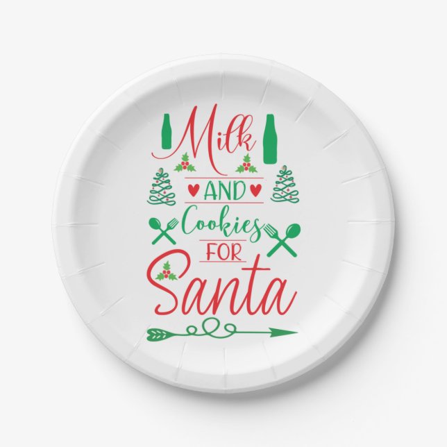 Merry Xmas Milk And Cookies For Santa Paper Plate (Front)