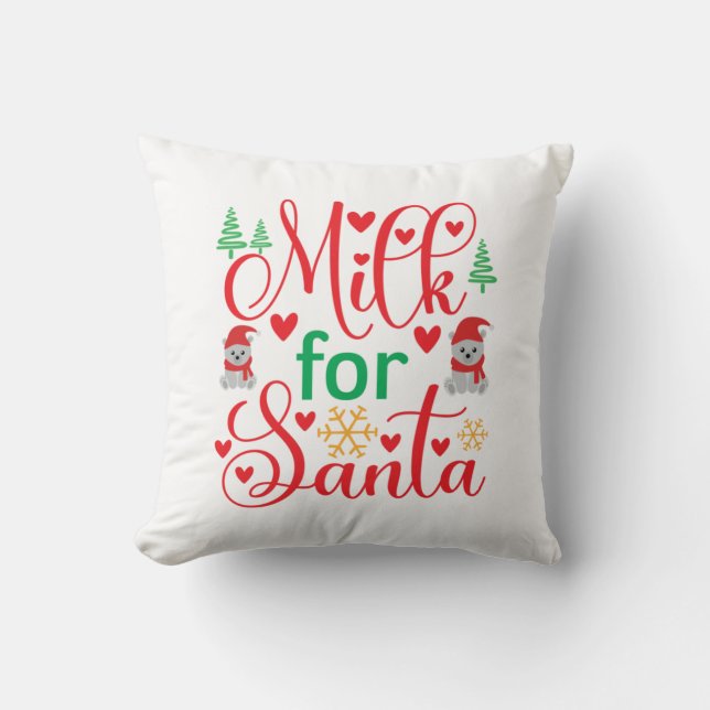 Merry Xmas Milk For Santa Throw Pillow (Front)