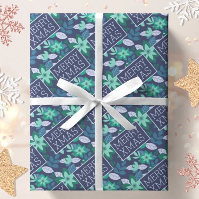 Merry Xmas Modern Botanical Floral Christmas Wrapping Paper (Creator Uploaded)