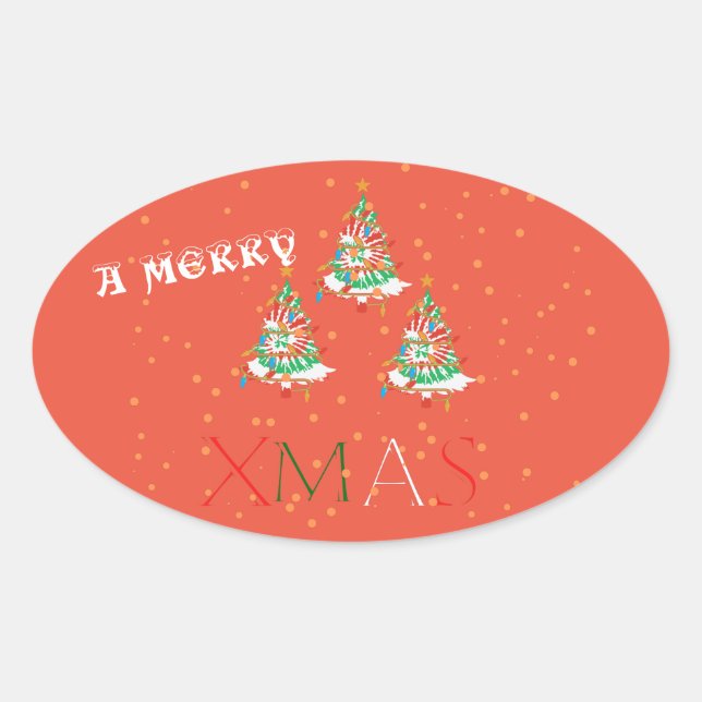  Merry Xmas  Oval Sticker (Front)