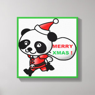 "MERRY XMAS" PANDA BEAR SANTA CANVAS PRINT