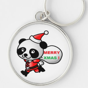 "MERRY XMAS" PANDA BEAR SANTA KEYCHAIN