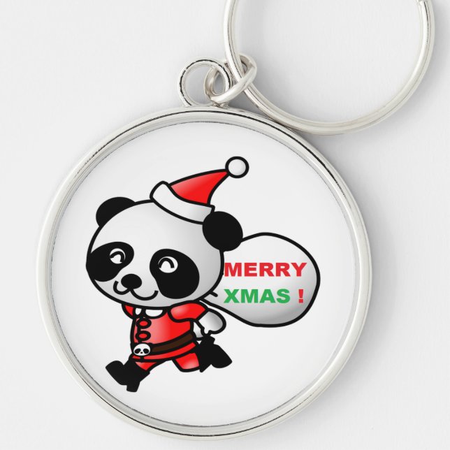 "MERRY XMAS" PANDA BEAR SANTA KEYCHAIN (Front)