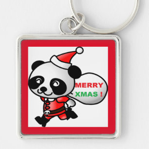 "MERRY XMAS" PANDA BEAR SANTA KEYCHAIN