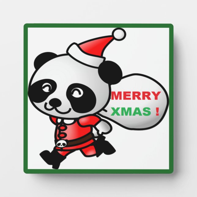 "MERRY XMAS" PANDA BEAR SANTA PLAQUE (Front)