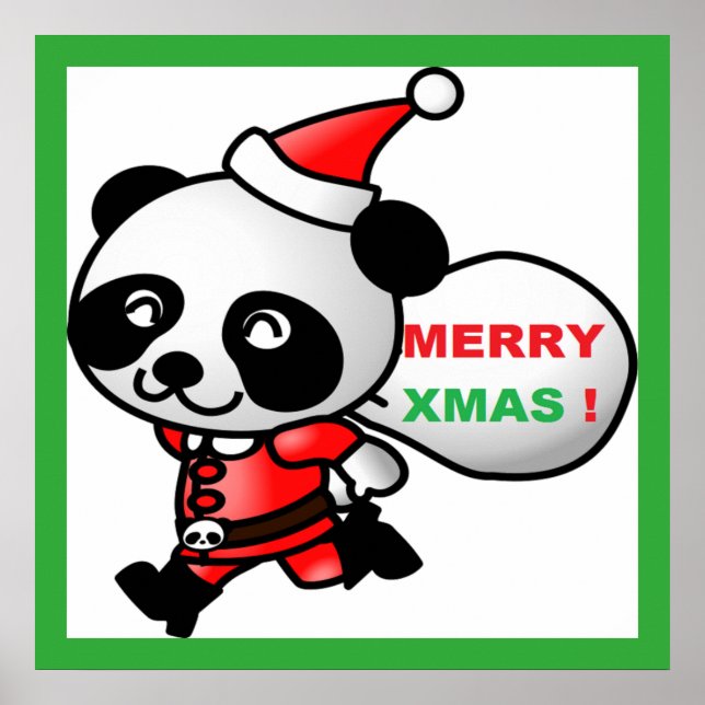 "MERRY XMAS" PANDA BEAR SANTA POSTER (Front)