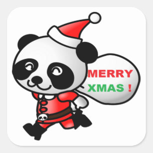 "MERRY XMAS" PANDA BEAR SANTA SQUARE STICKER