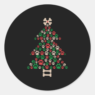 Merry Xmas Paw Prints Dog Christmas Tree Classic Round Sticker
