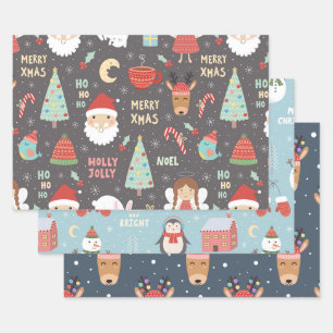 Merry Xmas Set Wrapping Paper Sheet