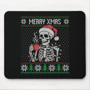 Merry Xmas Skeleton Ugly Sweater, Skull Wearing Sa Mouse Pad