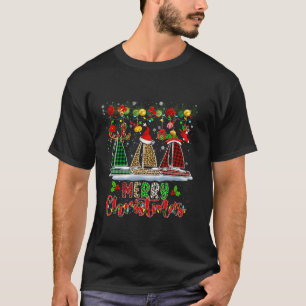 Merry Xmas Three Leopard Plaid Santa Reindeer Elf  T-Shirt