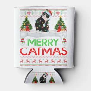 Merry Xmas Tree Lights Santa Ugly Black Cat Christ Can Cooler