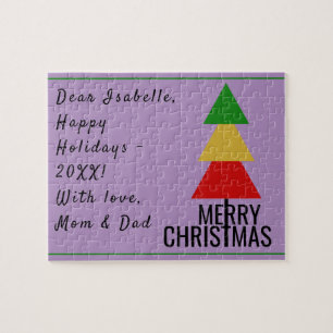 MERRY XMAS TREE TRIANGLE SHAPES CHRISTMAS STOCKING JIGSAW PUZZLE