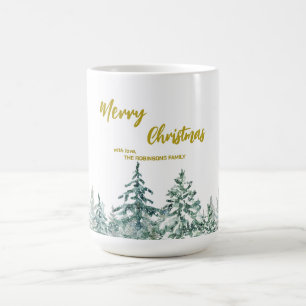 Merry xmas trees forest Modern Gold script Holiday Coffee Mug