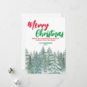 Merry xmas trees forest Modern raindeer Moose Holiday Card