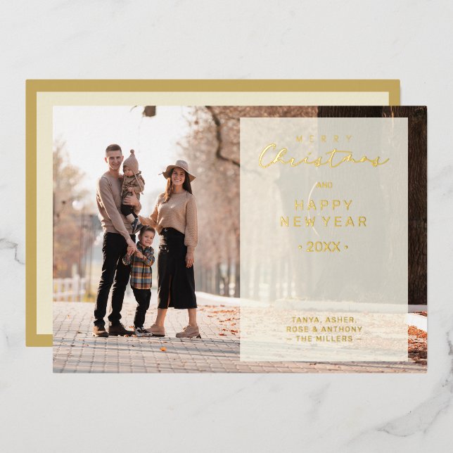 Merry Xmas Typography Transparency Overlay Photo  Foil Holiday Card (Front/Back)