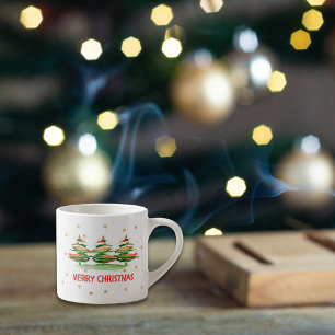 Merry Xmas Watercolor Trees – Holiday Gift Espresso Cup