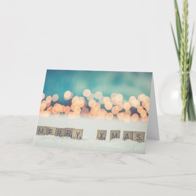 Merry Xmas Word Tiles Fun and Games Whimsical Card (Front)