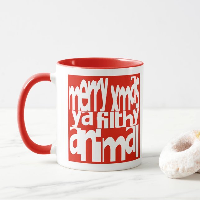 Merry Xmas Ya Filthy Animal Christmas Mug (With Donut)