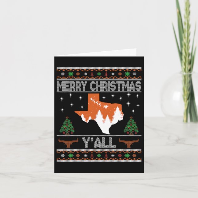 Merry Xmas Y'all Texas Ugly Holiday Longhorn Sweat Card (Front)
