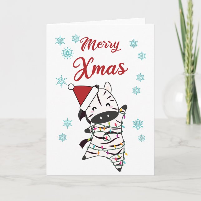 Merry Xmas Zebra Safari Zoo Snow Cute Card (Front)