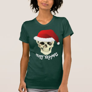 Merry Xraymas Skull with Santa Hat T-Shirt