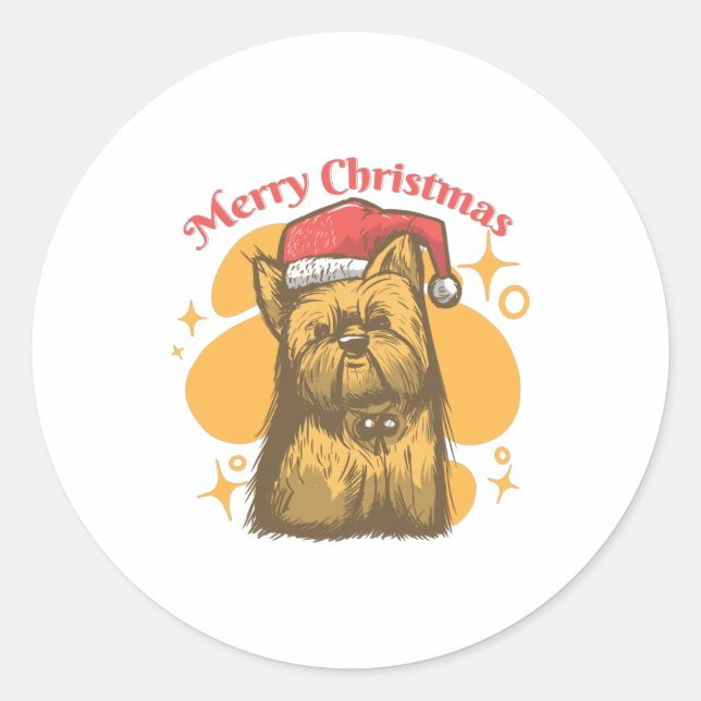 Merry Yorkie Christmas Classic Round Sticker (Front)