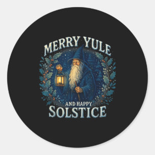 Merry Yule And Happy Solstice Mystic Winter Quote  Classic Round Sticker