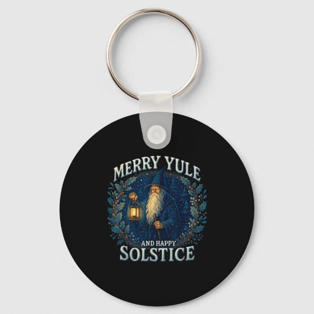 Merry Yule And Happy Solstice Mystic Winter Quote  Keychain (Front)