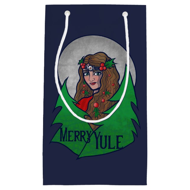 Merry Yule Goddess Art Pagan and Wiccan Yule Small Gift Bag (Front)