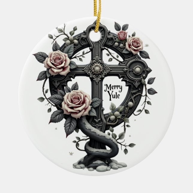 Merry Yule Gothic Cross Ornament (Front)