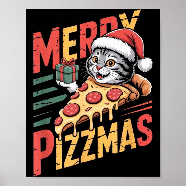 Merry Zzmas Christmas Cat Funny Zza Lover Xmas Cat Poster (Front)