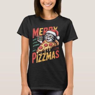 Merry Zzmas Christmas Cat Funny Zza Lover Xmas Cat T-Shirt