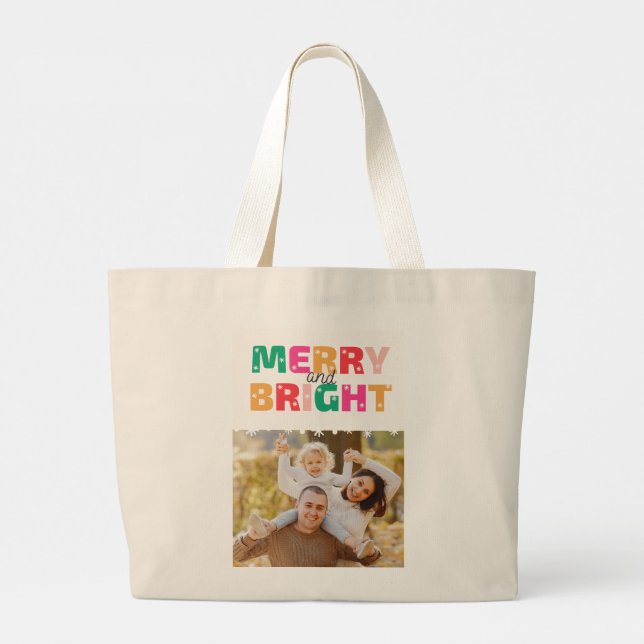 MerryChristmas & Bright with Wilson Family Jumbo  Large Tote Bag (Back)