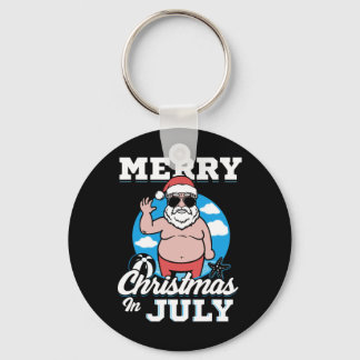Merrychristmas In July Funny Santa Keychain