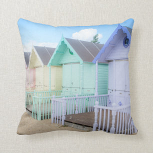 Mersea Island Beach Huts Throw Pillow