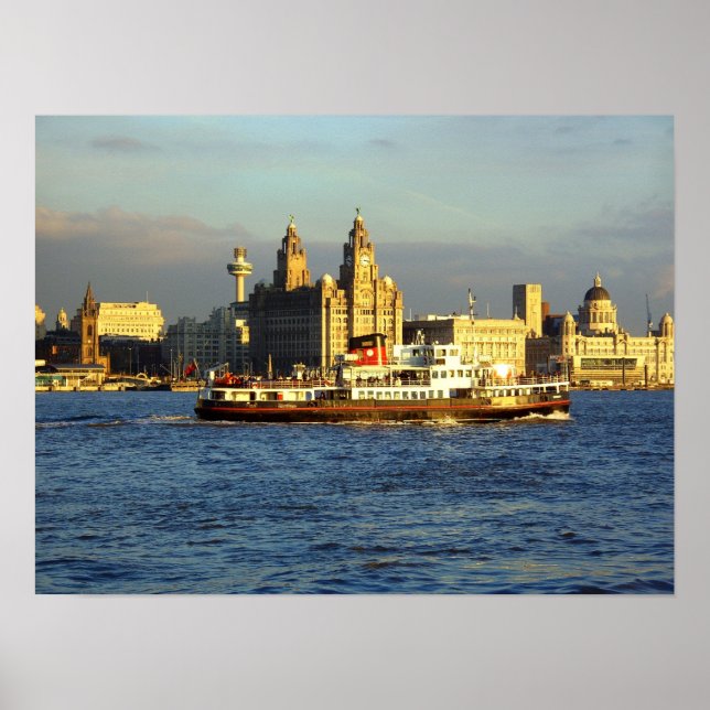 Mersey Ferry with Liverpool Waterfront beyond Poster (Front)
