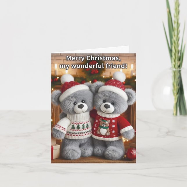 Merveilleux Ami - Ours Festif Carte de Noël (Devant)