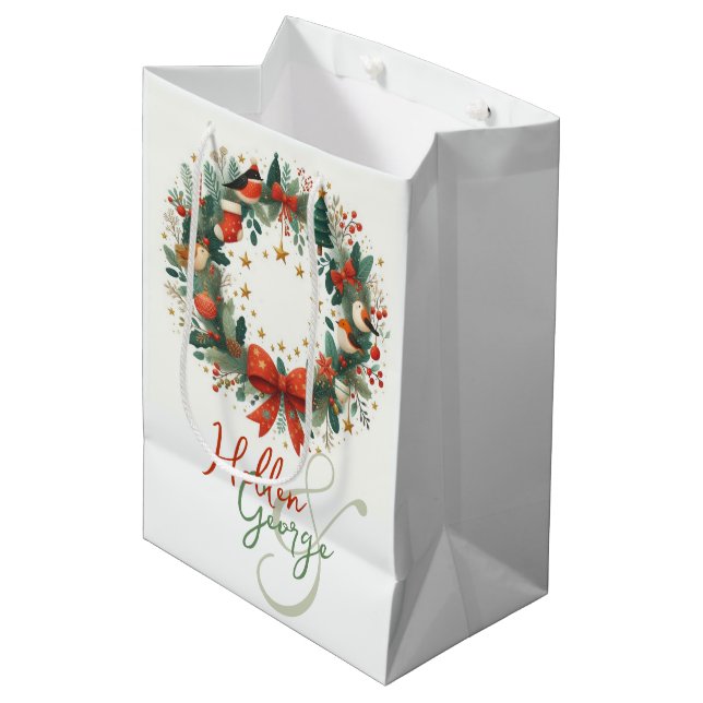 Mery Christmas Cones Mistletoe Personalized Medium Gift Bag (Front Angled)